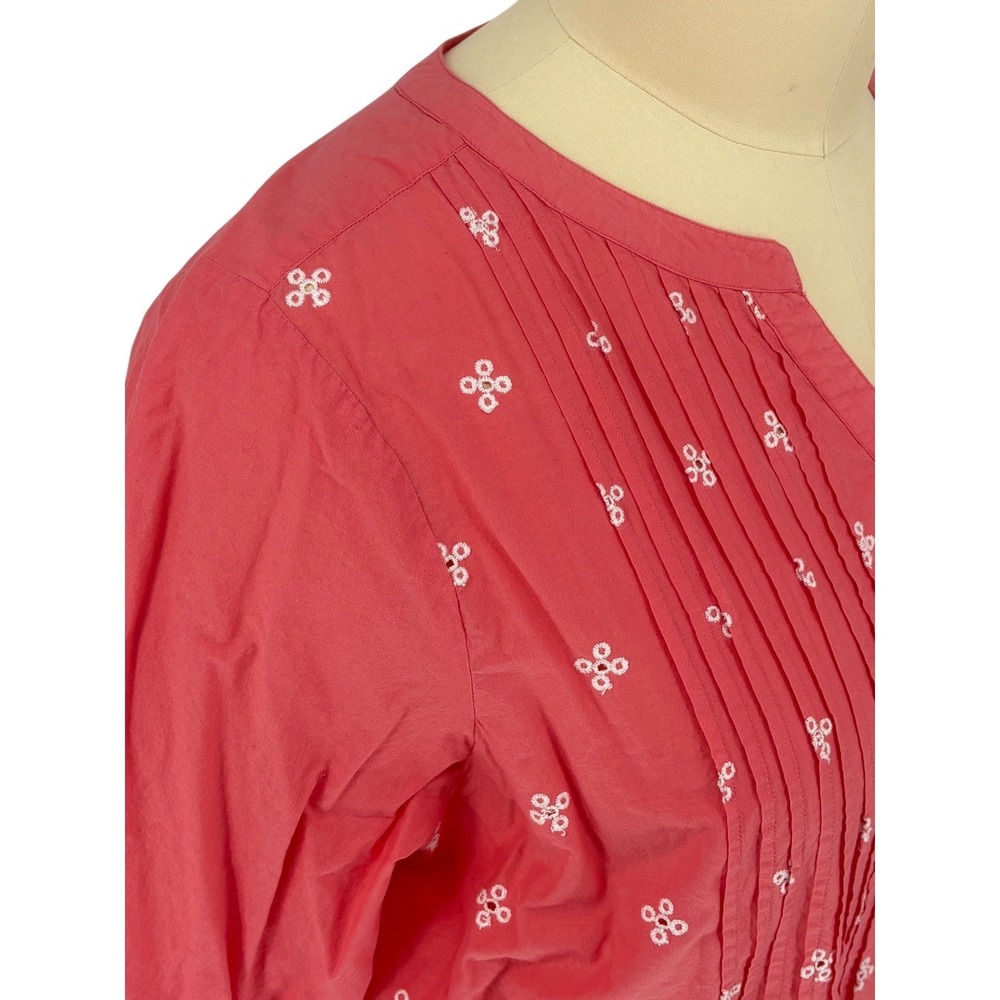 Woman Within Blouse Coral Eyelet Embroidered Pintuck 1X 100% Cotton - Picture 4 of 9